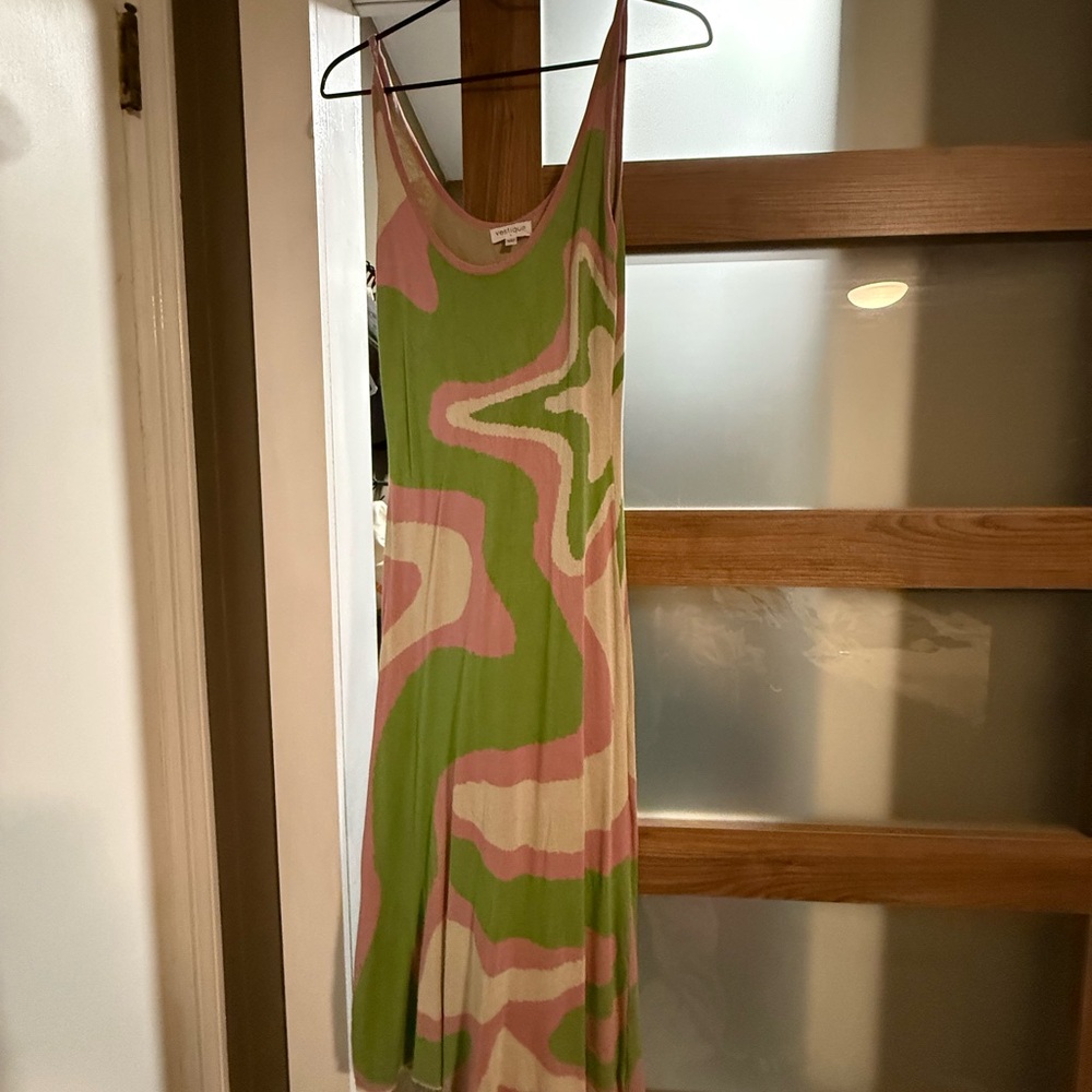 Vestique Green and Pink Sleeveless Maxi Dress